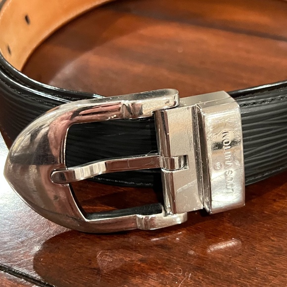 Louis Vuitton Paris Black Epi Leather Belt w/Silver Tone Louis Vuitton Buckle - Picture 1 of 12